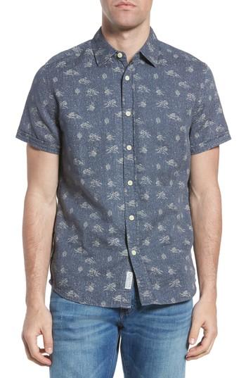 Men's Grayers Land & Sea Print Double Cloth Sport Shirt - Blue