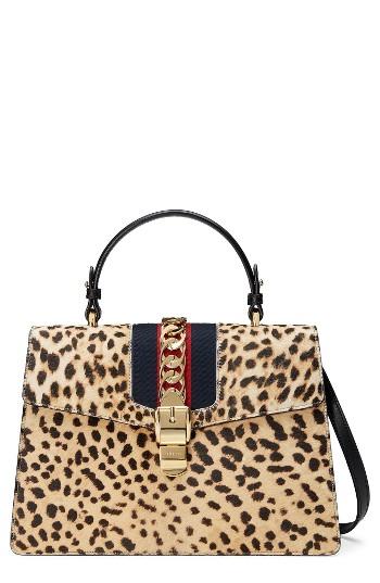 Gucci Medium Sylvie Top Handle Genuine Calf Hair Shoulder Bag - White