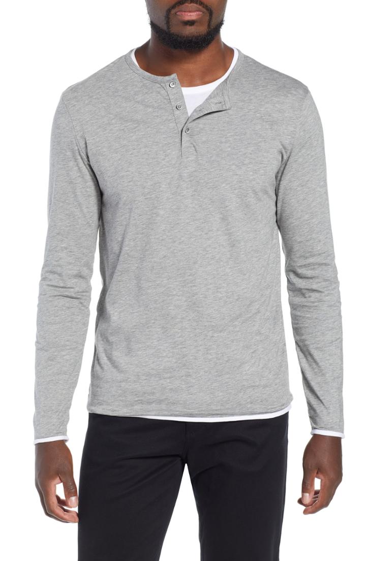 Men's Boss Textor Layered Fit Henley, Size Small - Grey