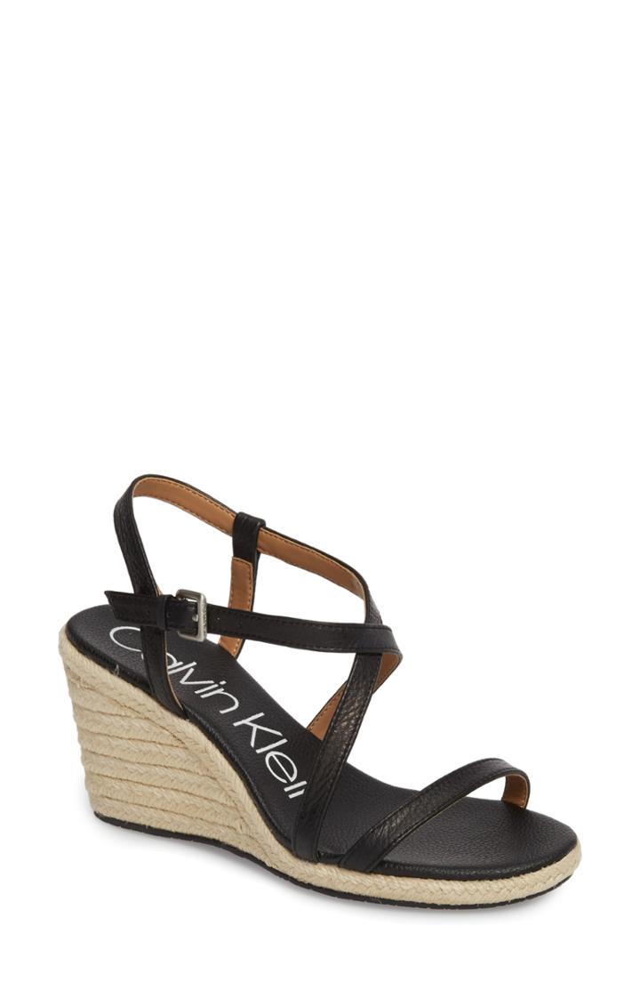 Women's Calvin Klein Bellemine Espadrille Wedge Sandal .5 M - Black