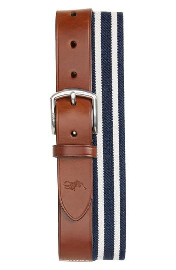 Men's Polo Ralph Lauren Stretch Web & Leather Belt - Navy/ White