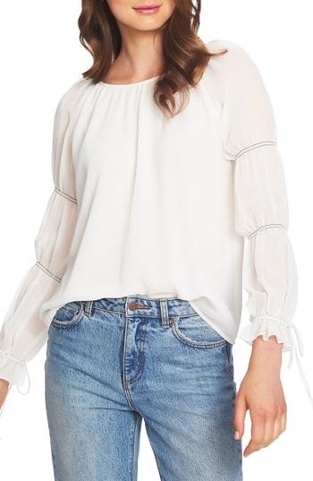 Women's 1.state Double Gathered Sleeve Blouse - White