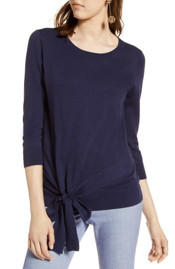 Women's Halogen Pima Cotton Blend Tie Sweater - Blue