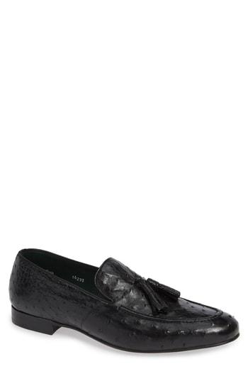 Men's Mezlan Conte Tassel Ostrich Leather Loafer M - Black