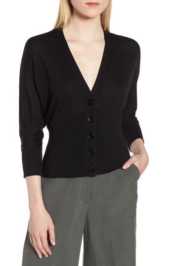 Women's Lewit Gathered Sleeve Wool Blend Cardigan - Black