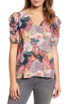 Women's Halogen Ruched Sleeve High/low Blouse, Size - Black