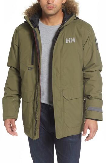 Men's Helly Hansen Svalbard Waterproof Parka With Faux Fur Trim - Blue