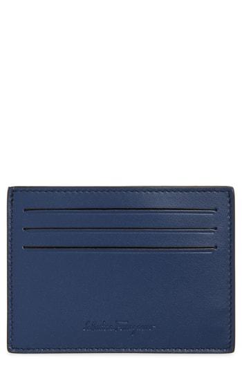 Men's Salvatore Ferragamo Leather Card Case - Blue