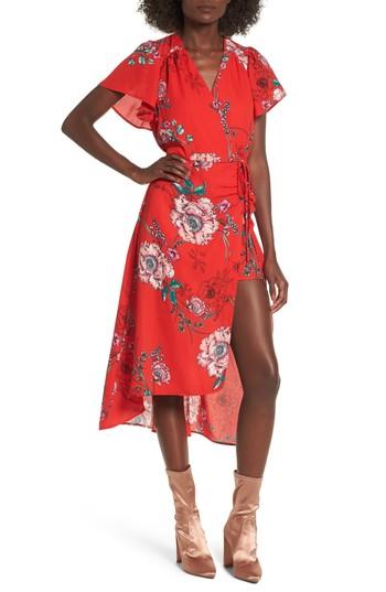 Women's Row A Faux Wrap Midi Walk Through Romper - Red