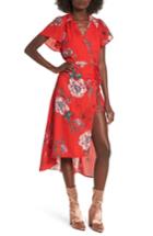 Women's Row A Faux Wrap Midi Walk Through Romper - Red