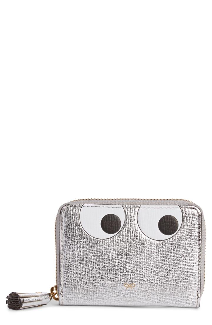 Women's Anya Hindmarch Eyes Small Metallic Leather Zip Around Wallet - Metallic