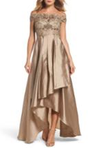 Women's Adrianna Papell Embellished High/low Off The Shoulder Dress - Metallic