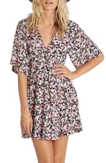 Women's Billabong Dolly Print Flutter Sleeve Dress - Black