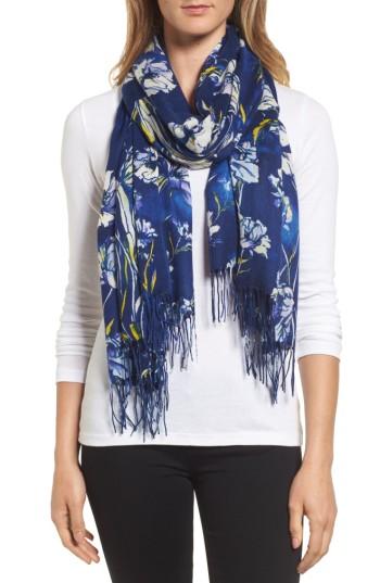 Women's Nordstrom Cambridge Print Wool & Cashmere Scarf, Size - Blue