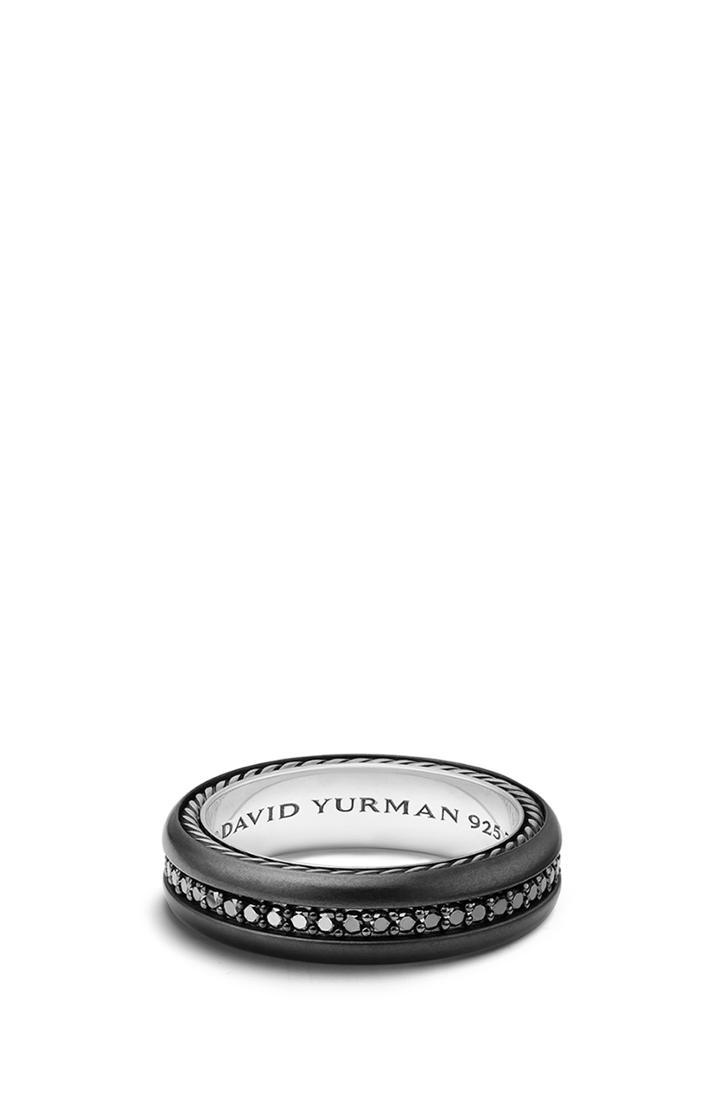 Men's David Yurman Streamline Titanium & Black Diamond Pave Band Ring