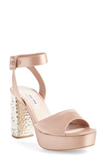 Women's Miu Miu Studded Block Heel Platform Sandal .5us / 38.5eu - Beige