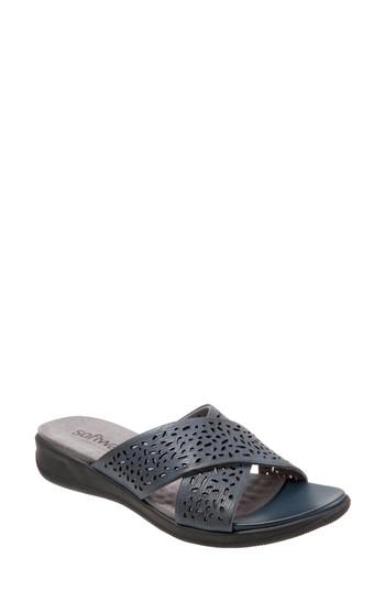 Women's Softwalk 'tillman' Leather Cross Strap Slide Sandal N - Blue
