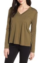 Women's Long Sleeve V Neck Pocket Tee - Green