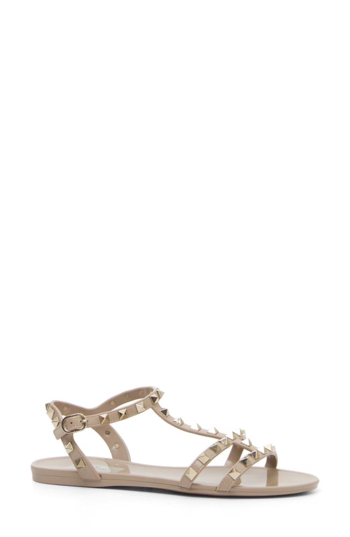 Women's Valentino Garavani Rockstud T-strap Sandal Us / 37eu - Beige