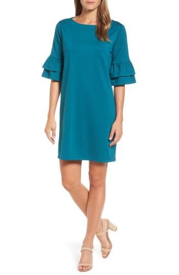 Women's Halogen Ruffle Sleeve Shift Dress - Blue/green