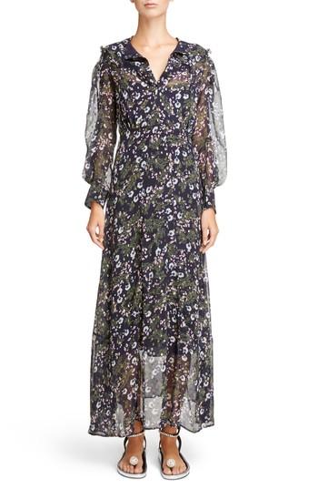Women's Isabel Marant Metallic Bloom Silk Maxi Dress Us / 36 Fr - Blue