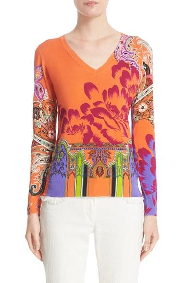 Women's Etro Print Stretch Silk Sweater