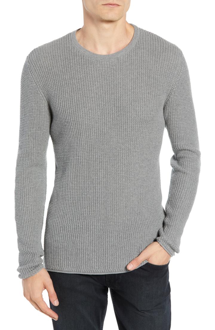 Men's Billy Reid Regular Fit Waffle Crewneck Pullover - Grey