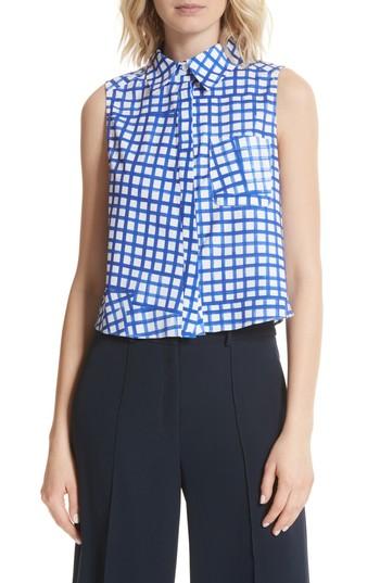 Women's Milly Leah Tie Back Stretch Cotton Blouse - Blue