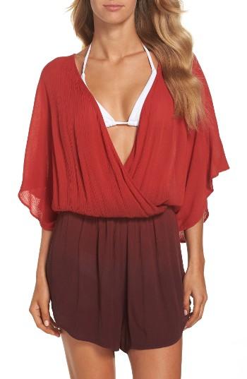 Women's Green Dragon Take A Dip Eliza Crinkle Cover-up Romper - Burgundy