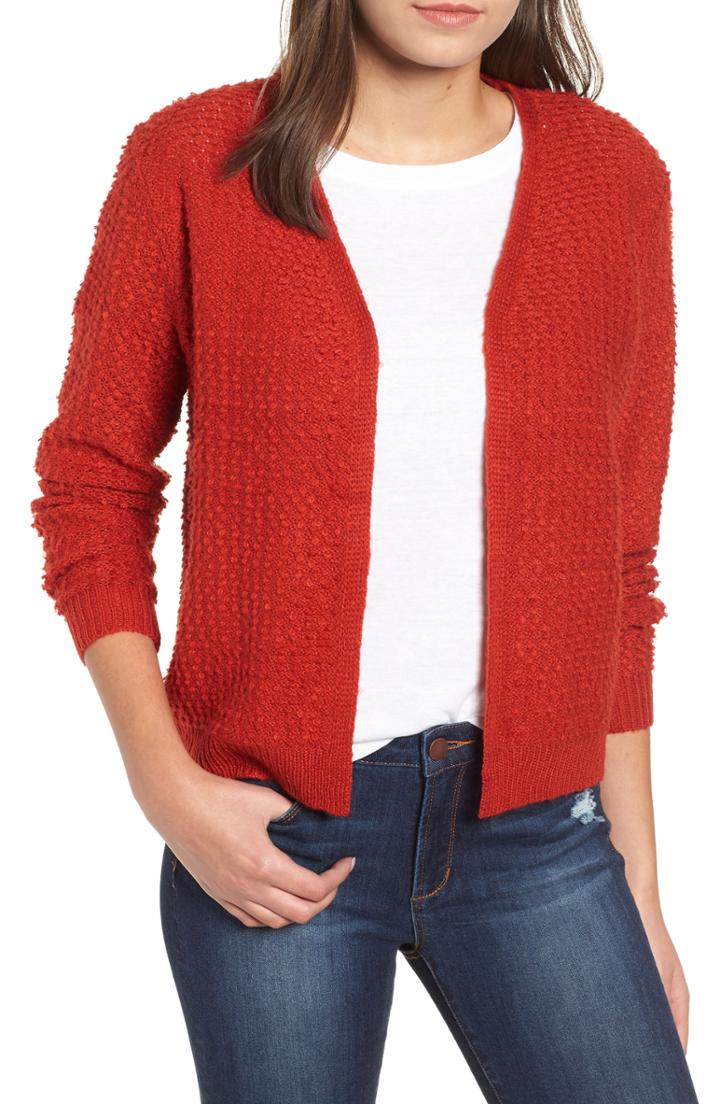 Women's Codexmode Popcorn Stitch Cardigan - Red