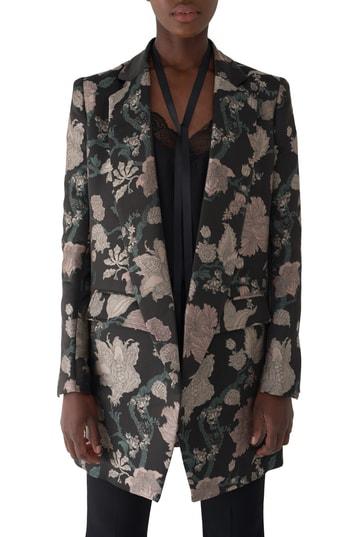 Women's Sosken Floral Jacquard Coat - Black