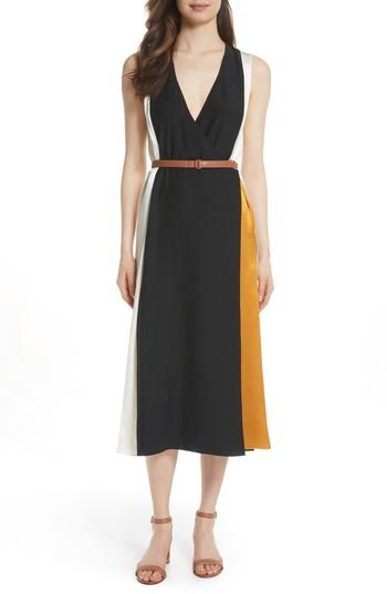 Women's Tory Burch Clarice Colorblock Silk Wrap Dress - Black
