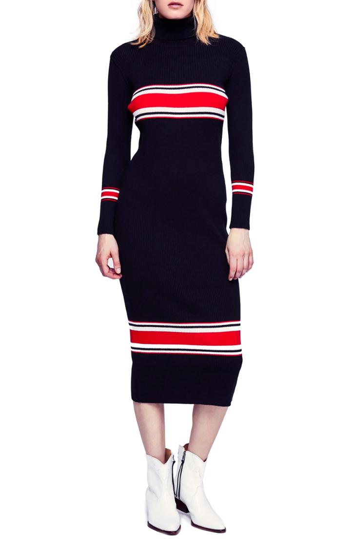 Women's Free People Sport Stripe Midi Sweater Dress - Black