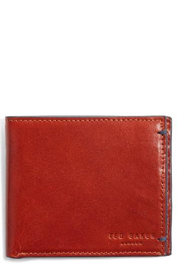 Men's Ted Baker London Aunat Leather Bifold Wallet - Orange
