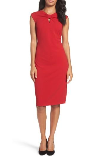 Women's Tahari Knotted Scuba Sheath Dress - Red