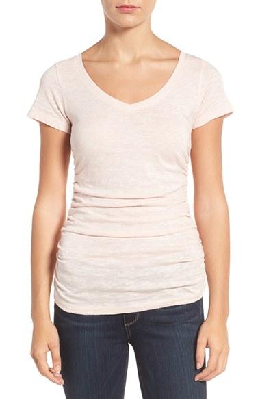 Women's Caslon Shirred V-neck Tee - Pink