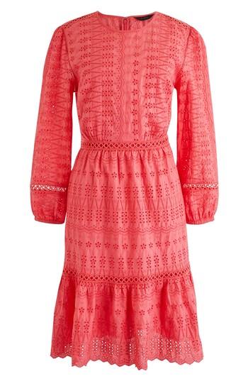 Women's J.crew Long Sleeve Embroidered Dress - Orange