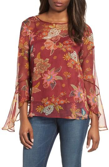 Women's Vince Camuto Flared Sleeve Floral Top, Size - Red