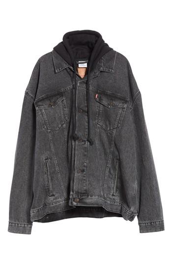 Women's Vetements Oversized Removable Hood Denim Jacket - Black