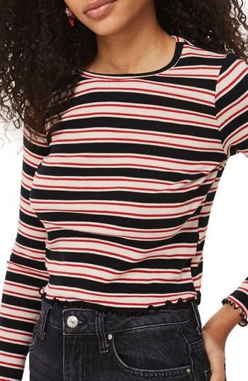 Women's Topshop Stripe Lettuce Edge Top Us (fits Like 0) - Black