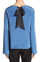 Women's St. John Collection Back Bow Stretch Silk Blouse - Blue/green