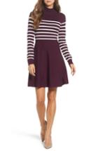 Women's Eliza J Stripe Mock Neck Fit & Flare Dress - Burgundy