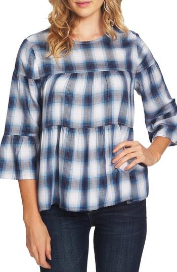 Women's Vince Camuto Ombre Plaid Tiered Ruffle Top - Blue