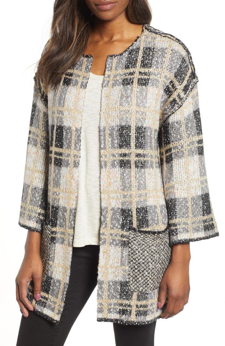 Women's Wit & Wisdom Reversible Plaid Jacquard Sweater Jacket - Grey