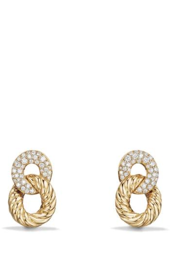 Women's David Yurman Extra-small Curb Link Drop Earrings With Diamond In 18k Gold
