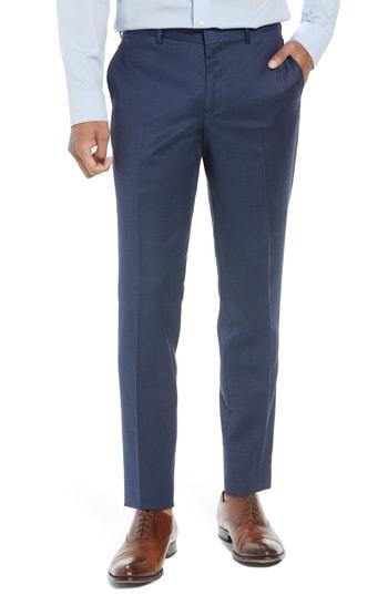 Men's Nordstrom Men's Shop Flat Front Tech-smart Extra Trim Trousers - Blue