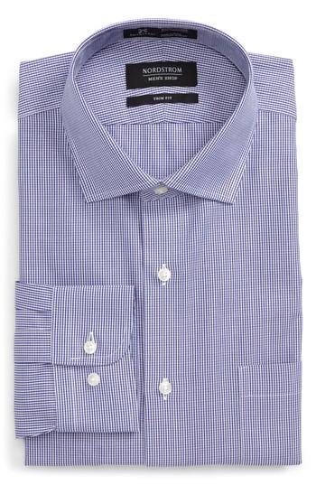 Men's Nordstrom Men's Shop Smartcare(tm) Trim Fit Plaid Dress Shirt - 34/35 - Purple