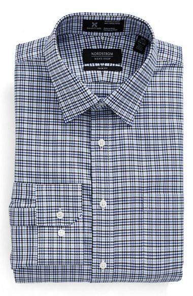 Men's Nordstrom Men's Shop Smartcare(tm) Trim Fit Houndstooth Dress Shirt .5 32/33 - Blue