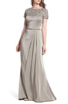 Women's La Femme Lace Yoke A-line Gown - Grey