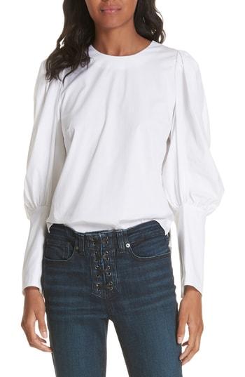 Women's Veronica Beard Clarke Puff Sleeve Stretch Poplin Top - White
